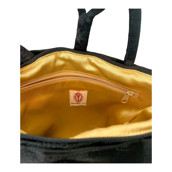 Vintage Silk Hand Bag, Shanghai Trio, Black & Gold Brocade - Pristine - Picture 6 of 7